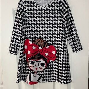 Houndstooth Dress 4T with girl with red bow graphic excellent condition